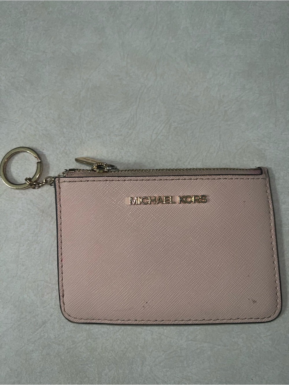 Michael Kors Blush Pink Saffiano Leather ID Card Holder with Keyring
